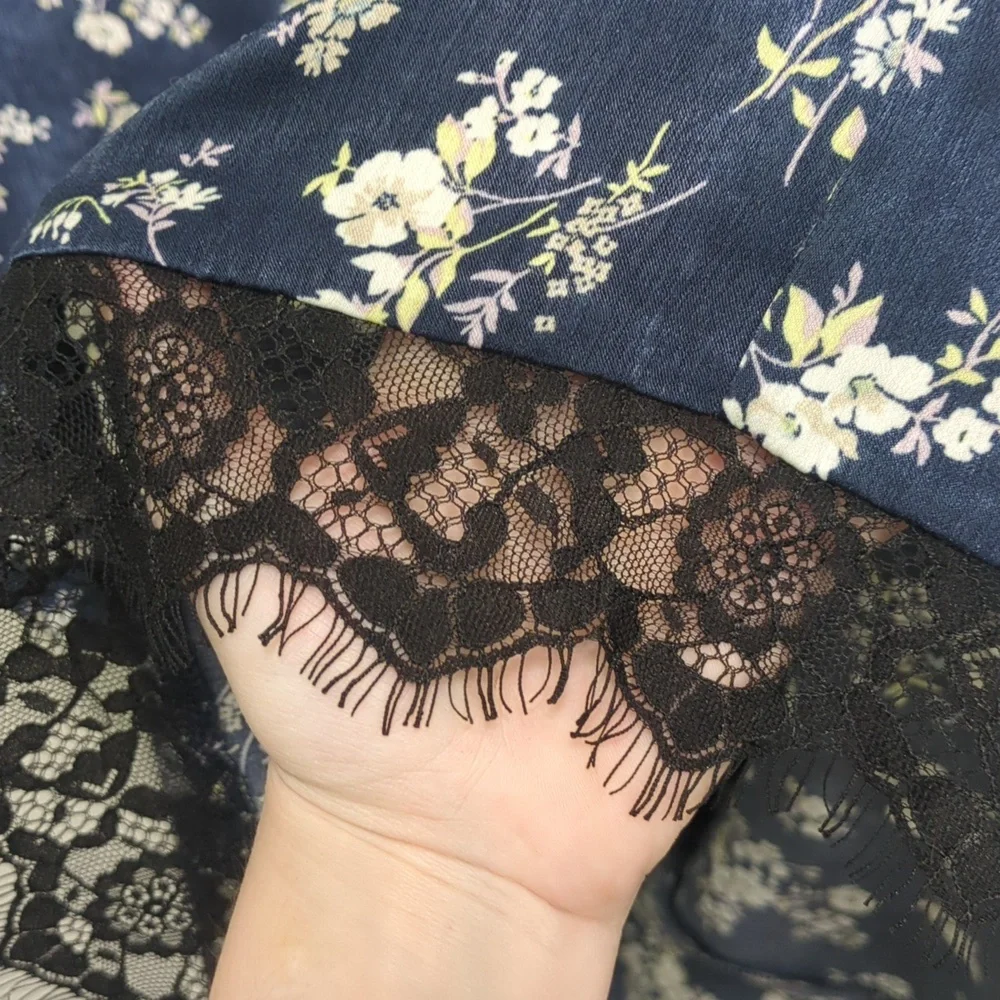 Kenzie x Francesca's Collections navy satin floral lace slip midi dress - Picture 6 of 13